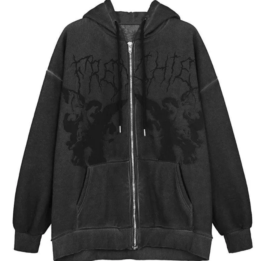 Outlet Angel Embroidered Zip-Up Jacket Hoodies