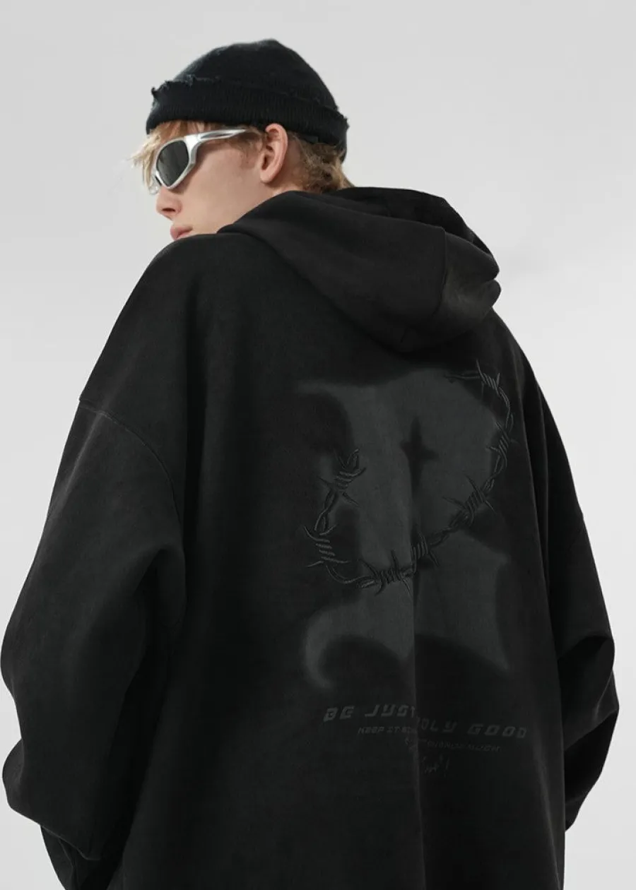 Sale Embroidered Thorns Suede Hoodie Hoodies