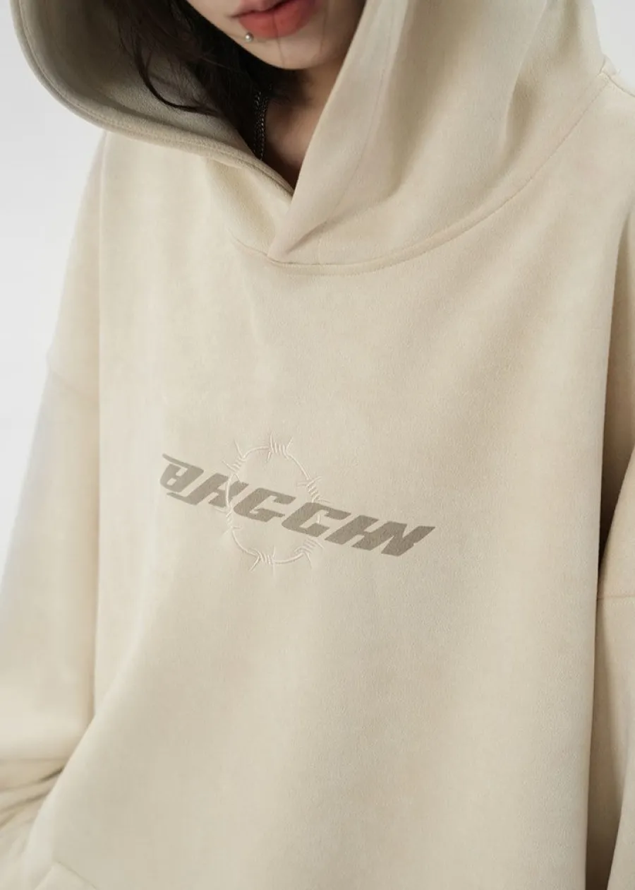 Sale Embroidered Thorns Suede Hoodie Hoodies