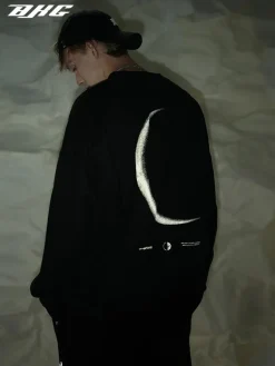 Clearance 3M Reflective Crescent Moon Sweatshirt Sweaters