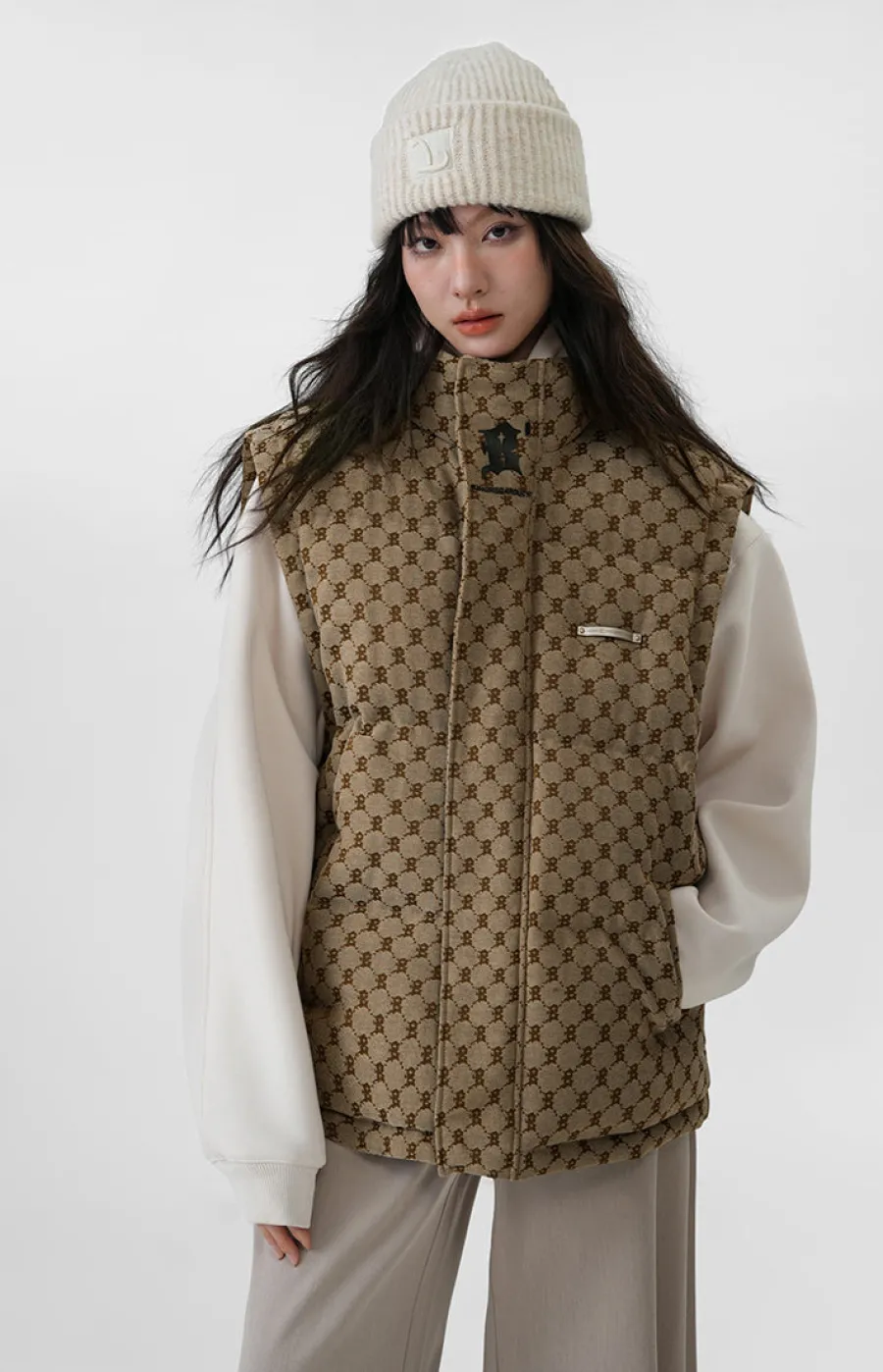Hot Monogram Print Puffer Vest Jackets