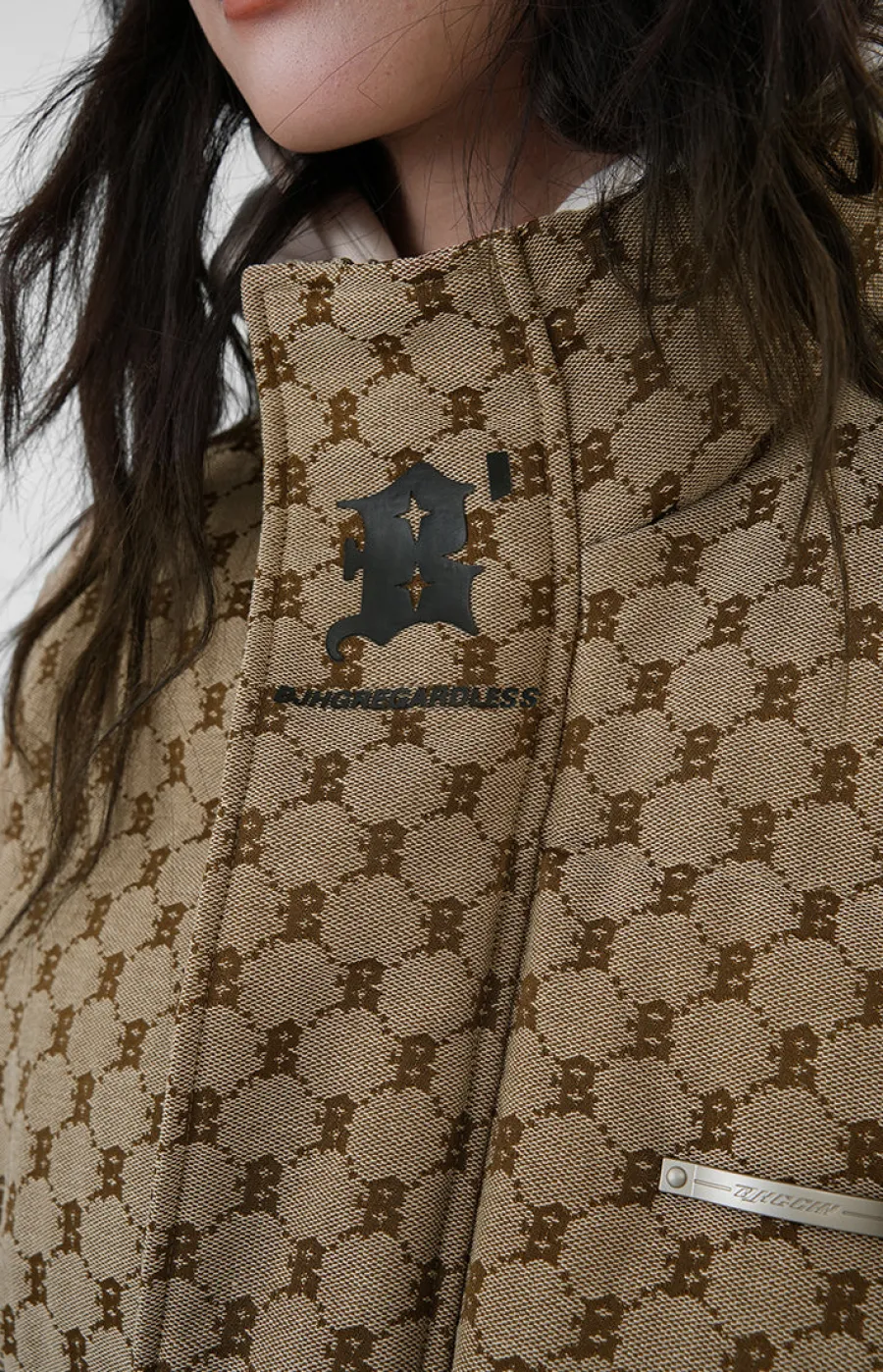 Hot Monogram Print Puffer Vest Jackets