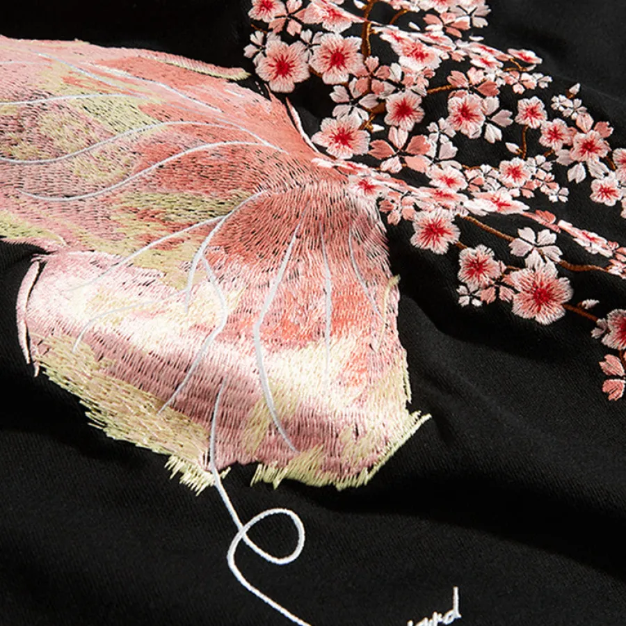 Discount Cherry Blossom Butterfly Embroidered Hoodie Hoodies