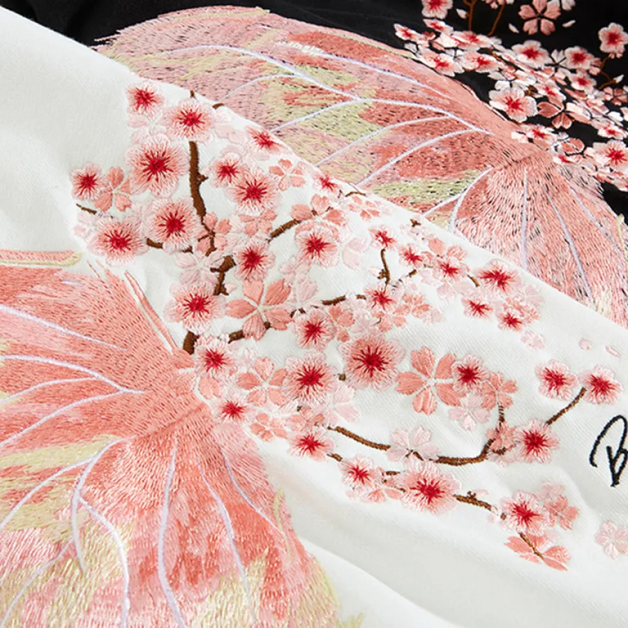 Discount Cherry Blossom Butterfly Embroidered Hoodie Hoodies