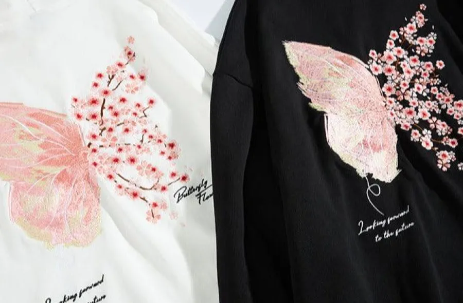 Discount Cherry Blossom Butterfly Embroidered Hoodie Hoodies