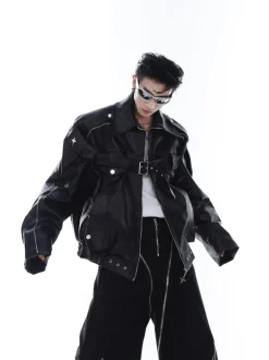 Fashion Pin-Buckle Biker Jacket Jackets