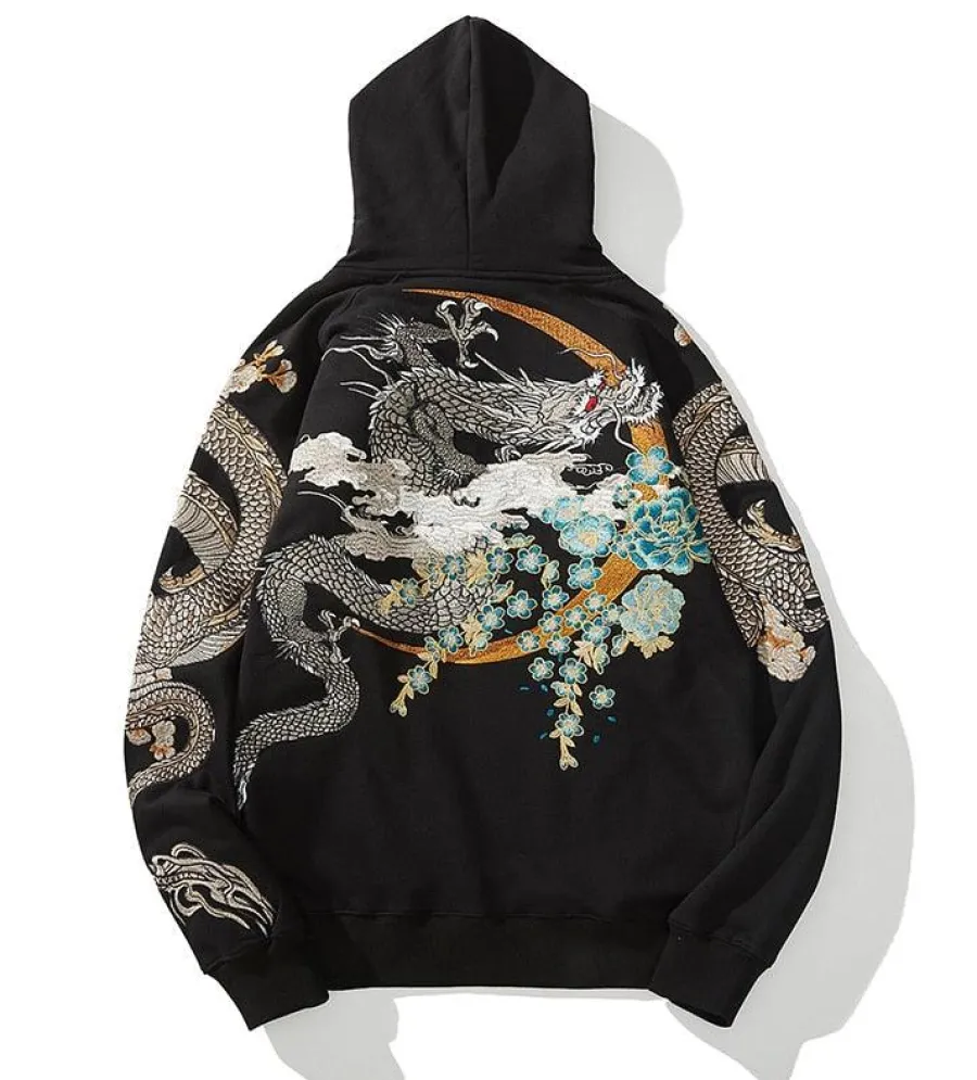 Clearance Embroidered Dragon Hoodie Hoodies