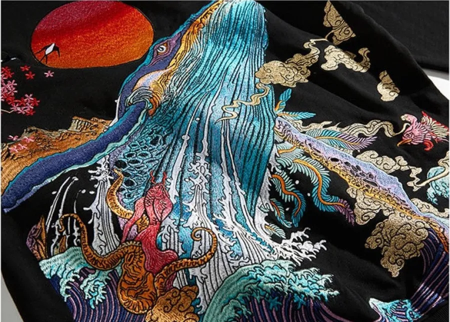 Hot Embroidered Ocean Hoodie Hoodies