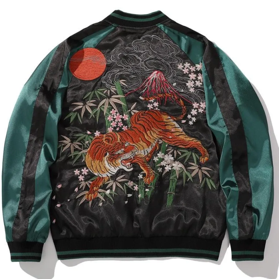 Fashion Embroidered Tiger Varsity Jacket Jackets
