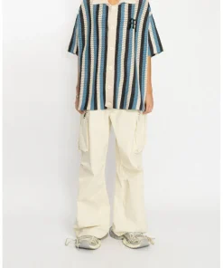 Discount Striped Crochet Collar Shirt Shirts