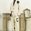 Discount Two-Tone Flower Corduroy Trousers Pants