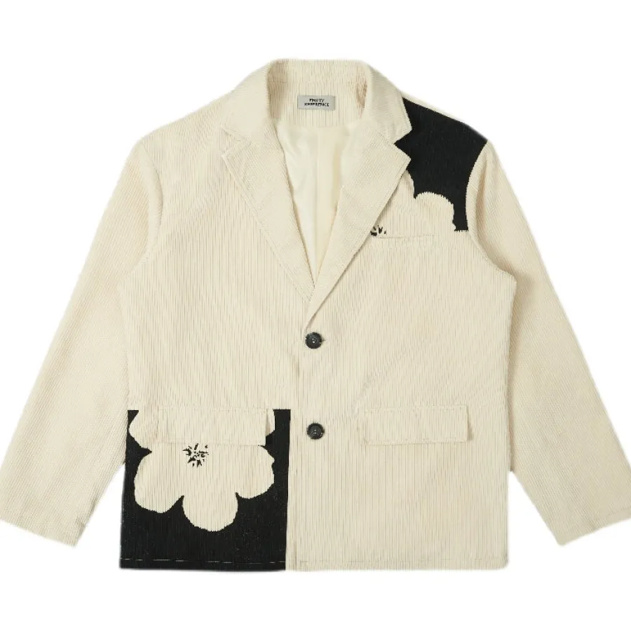 Outlet Two-Tone Flower Corduroy Blazer Jackets