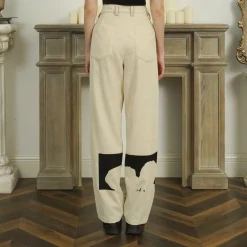 Discount Two-Tone Flower Corduroy Trousers Pants