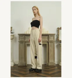 Discount Two-Tone Flower Corduroy Trousers Pants