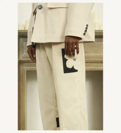 Discount Two-Tone Flower Corduroy Trousers Pants