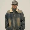 Discount Faux Fur-Lined Faded Denim Jacket Jackets
