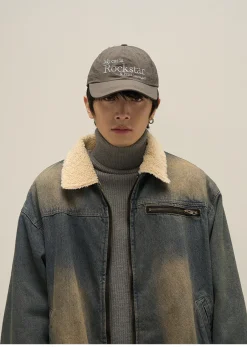 Discount Faux Fur-Lined Faded Denim Jacket Jackets