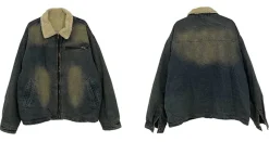 Discount Faux Fur-Lined Faded Denim Jacket Jackets