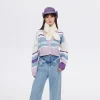 Online Retro-Colored Contrast Striped Cardigan Sweaters