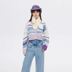 Online Retro-Colored Contrast Striped Cardigan Sweaters