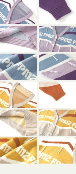 Online Retro-Colored Contrast Striped Cardigan Sweaters