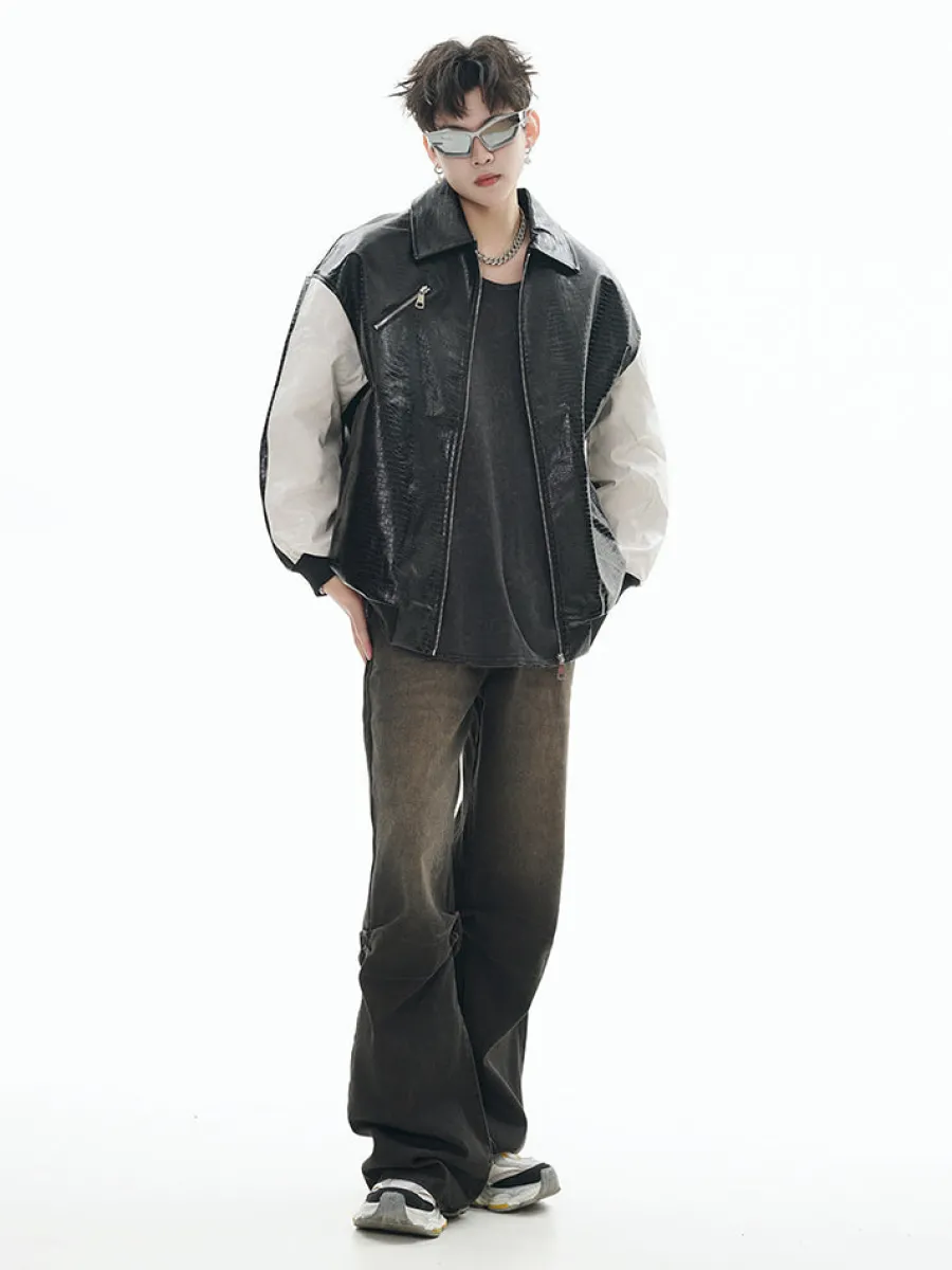 Online Two-Tone Faux Leather Jacket Jackets