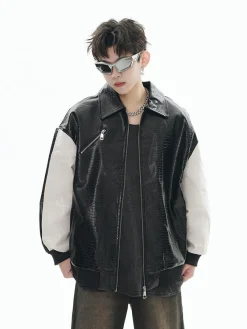 Online Two-Tone Faux Leather Jacket Jackets