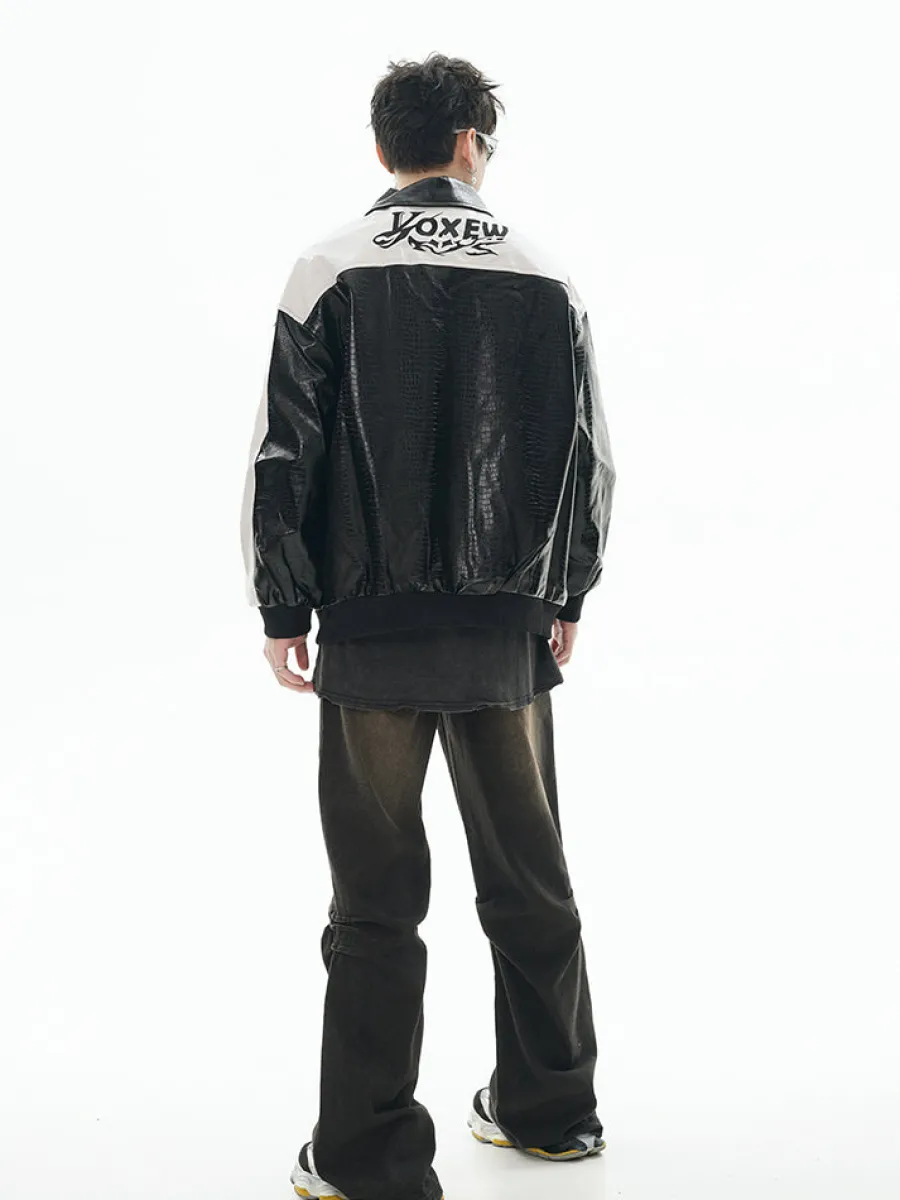Online Two-Tone Faux Leather Jacket Jackets
