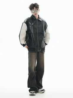 Online Two-Tone Faux Leather Jacket Jackets