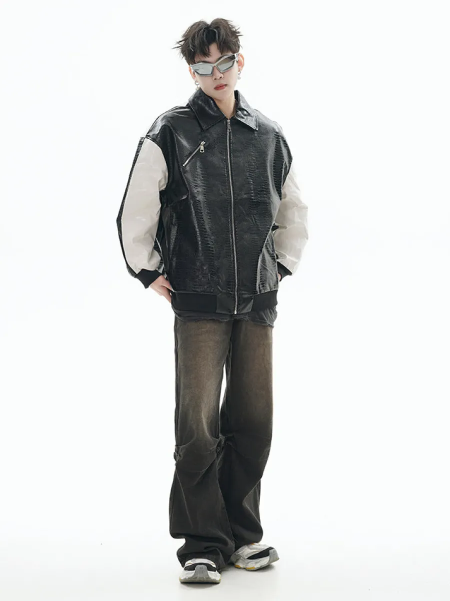 Online Two-Tone Faux Leather Jacket Jackets