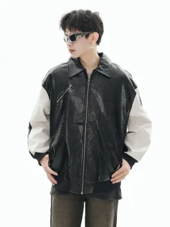 Online Two-Tone Faux Leather Jacket Jackets