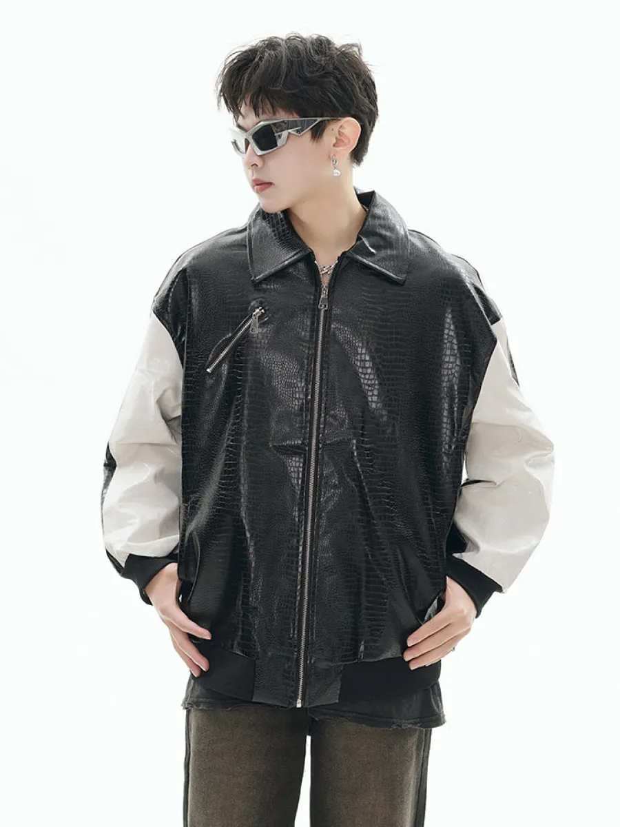 Online Two-Tone Faux Leather Jacket Jackets