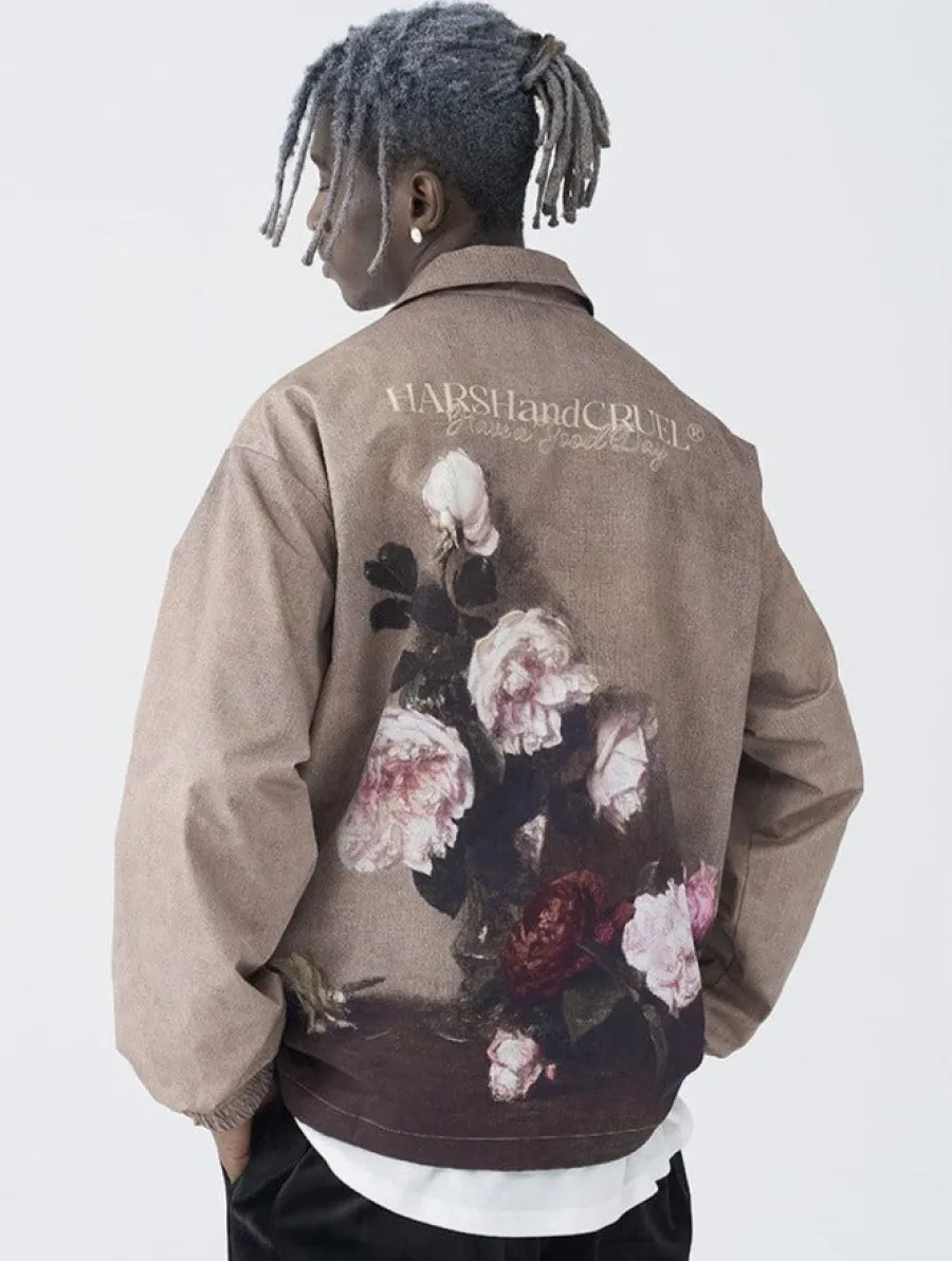 Discount Painted Flowers Windbreaker Jacket Jackets