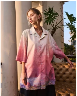 Online Painted Sunset Button-Up Shirts