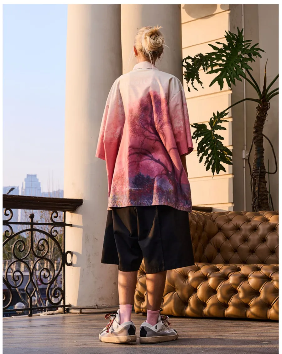 Online Painted Sunset Button-Up Shirts