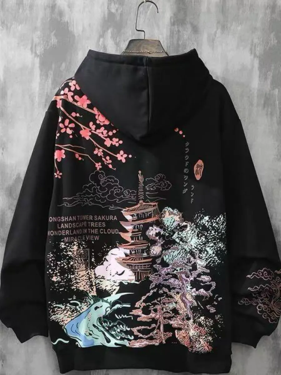 Clearance Japanese Landscape Hoodie Hoodies