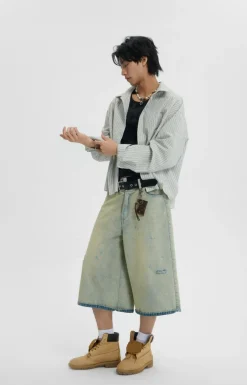 Online Capri Cut Light Wash Denim Shorts Shorts