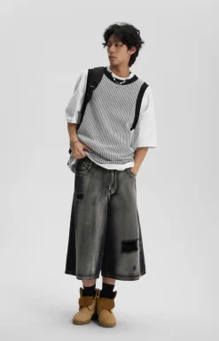 Outlet Ripped Grunge Capri Cut Denim Shorts Shorts