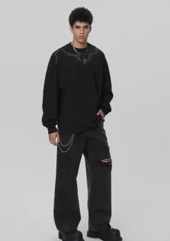 Clearance Washed Torn Collar Long Sleeve Shirts