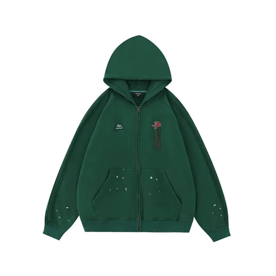 New Distressed Striped Zip Jacket Hoodies