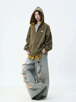 Online Layered Plaid Lined Zip Jacket Jackets | Hoodies