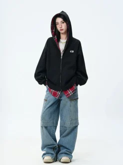 Online Layered Plaid Lined Zip Jacket Jackets | Hoodies