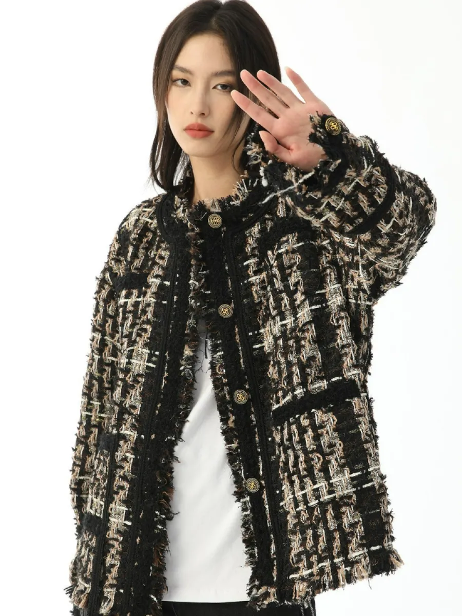 Outlet Retro Tweed Plaid Jacket Jackets
