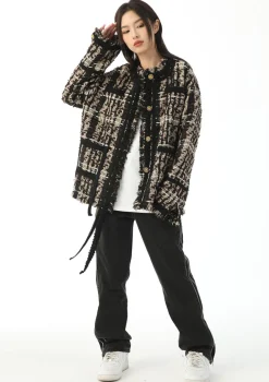 Outlet Retro Tweed Plaid Jacket Jackets