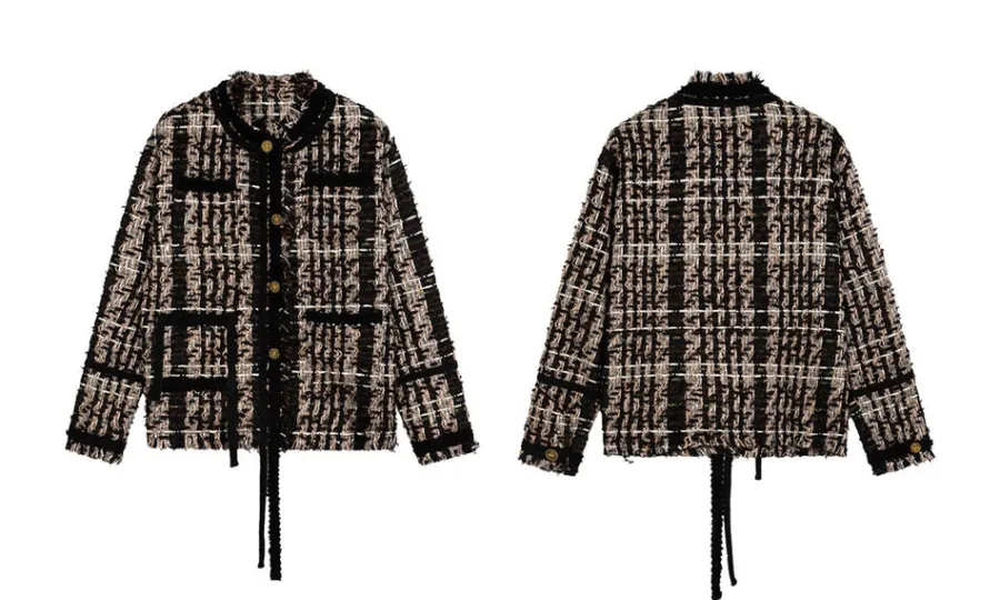 Outlet Retro Tweed Plaid Jacket Jackets