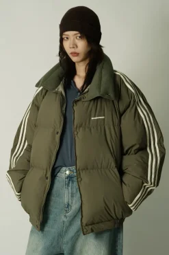Discount Striped Puffer Jacket Jackets