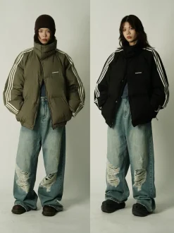 Discount Striped Puffer Jacket Jackets
