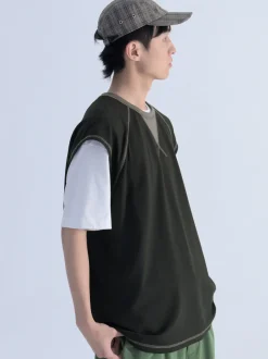 Discount Contrast Stitched Sleeveless Tee T-Shirts