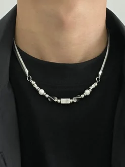 Fashion Silver Beaded Snake Chain Necklace Accessories