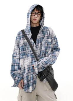Clearance Distressed Horizon Hooded Flannel Jacket Jackets